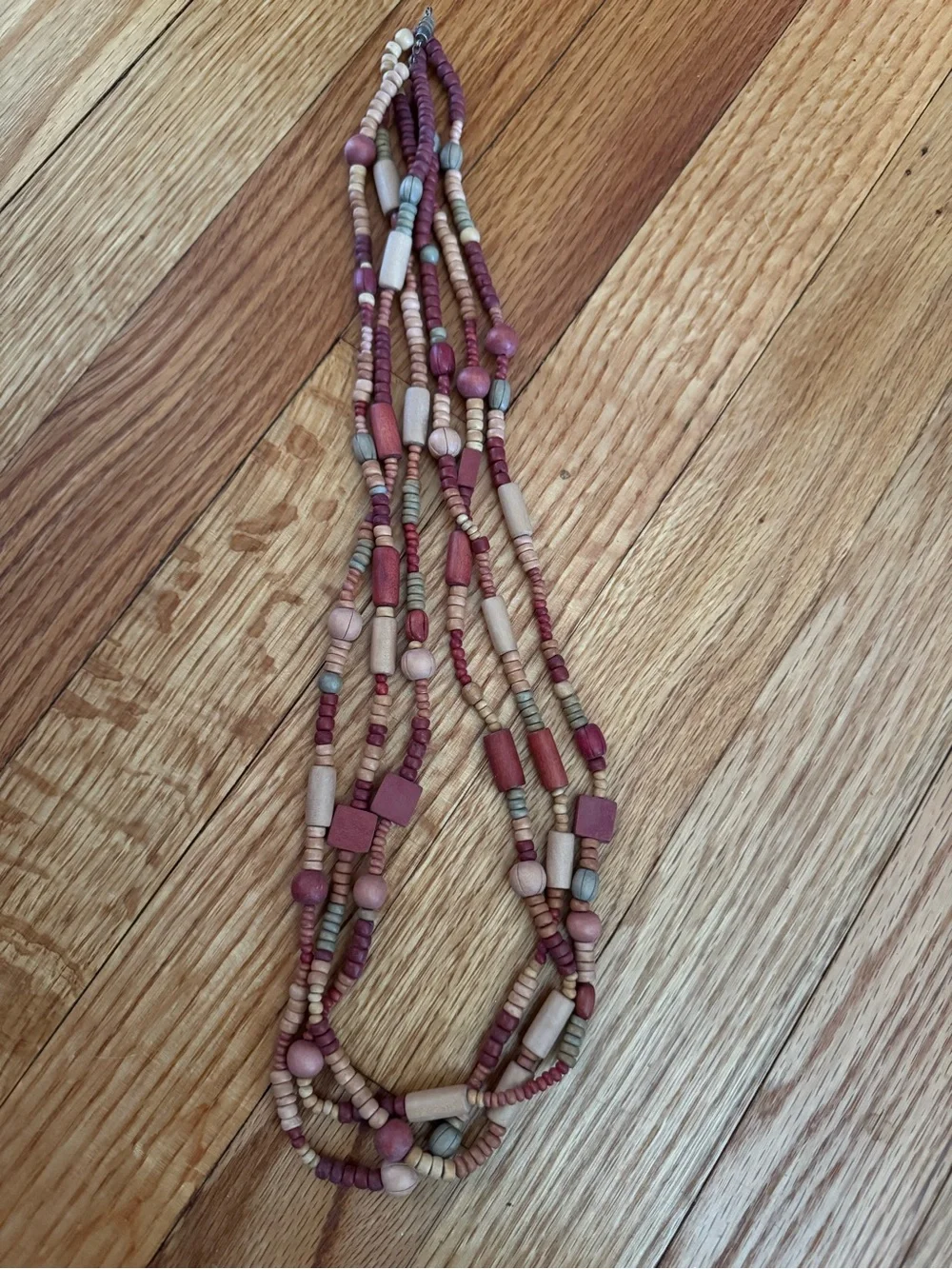 Vintage Multi-Strand Pink and Natural Bead Necklace